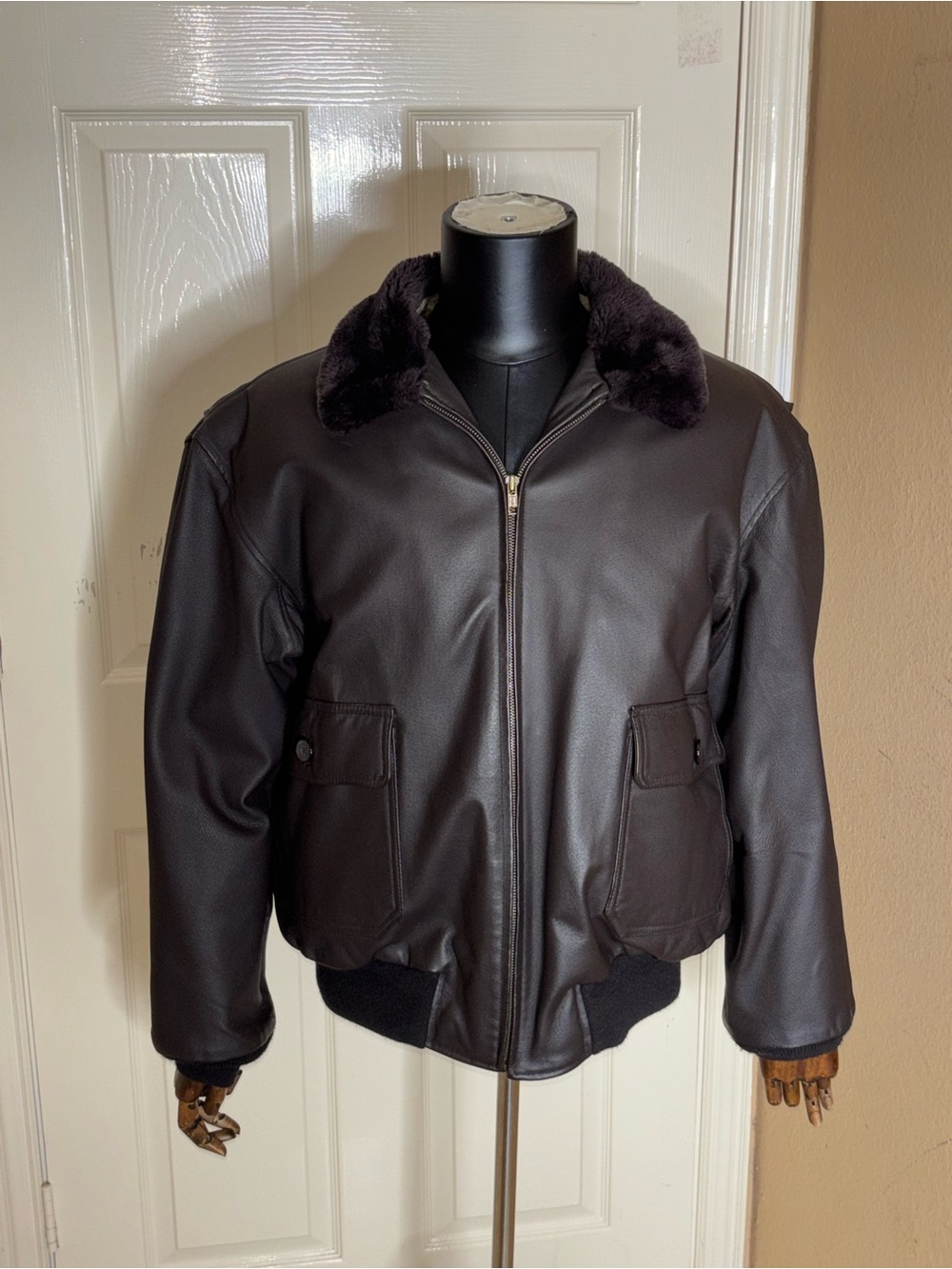 VTG Navy Airborne Leathers Lined Leather Pilots Flight Bomber Jacket L - Picture 5 of 11